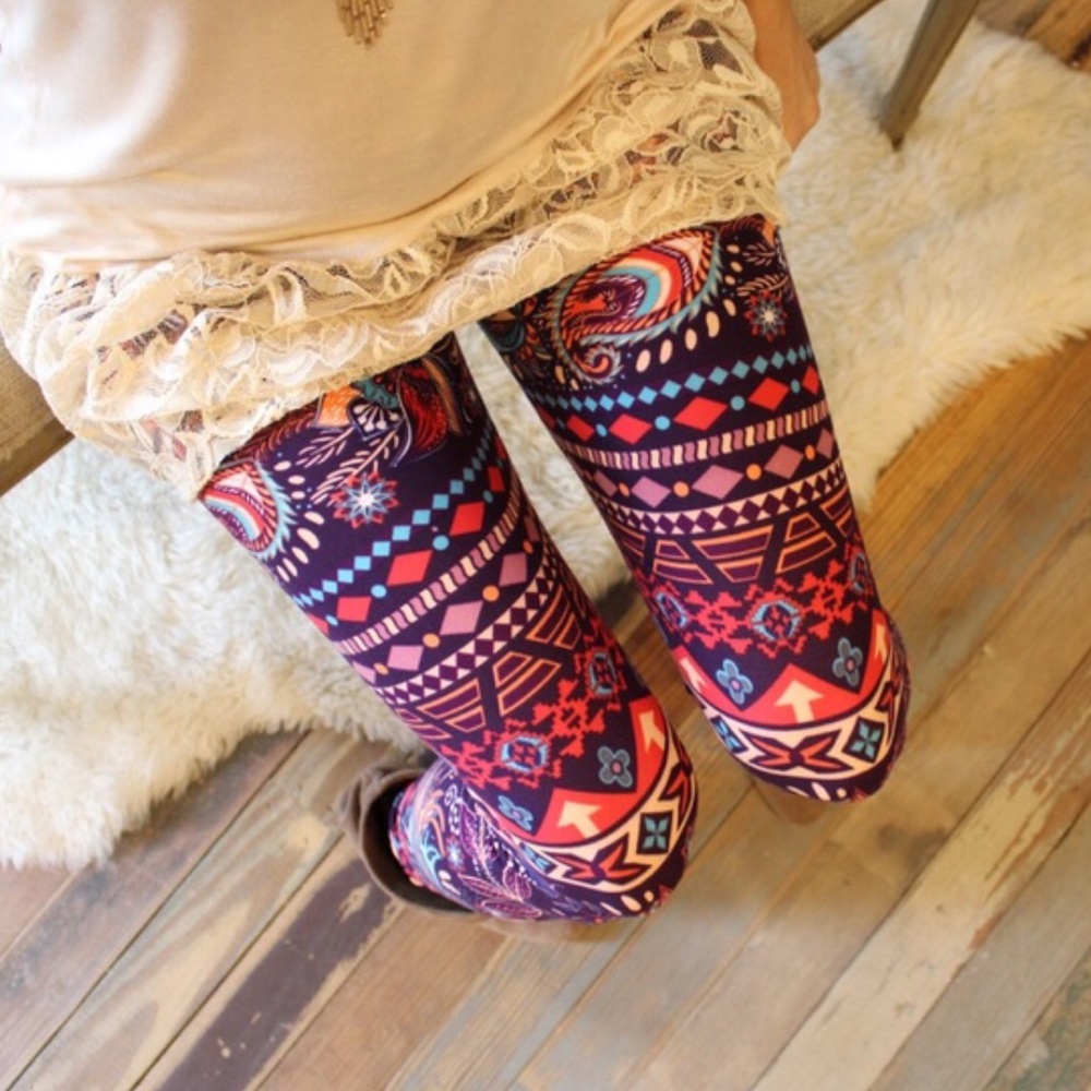Paisley-feather mixed print leggings