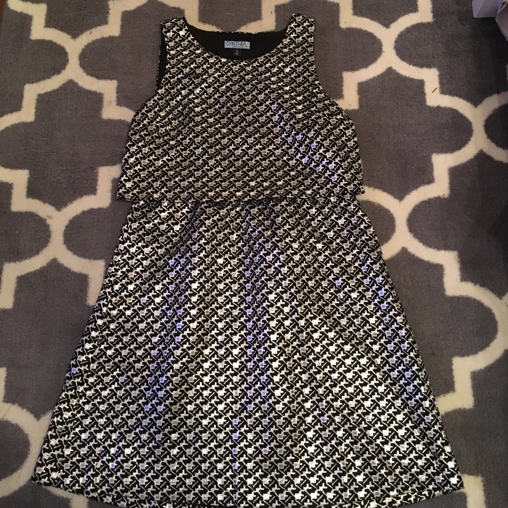 Black and silver houndstooth Cynthia Rowley dress