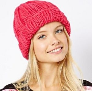 Asos chunky knit hot pink beanie