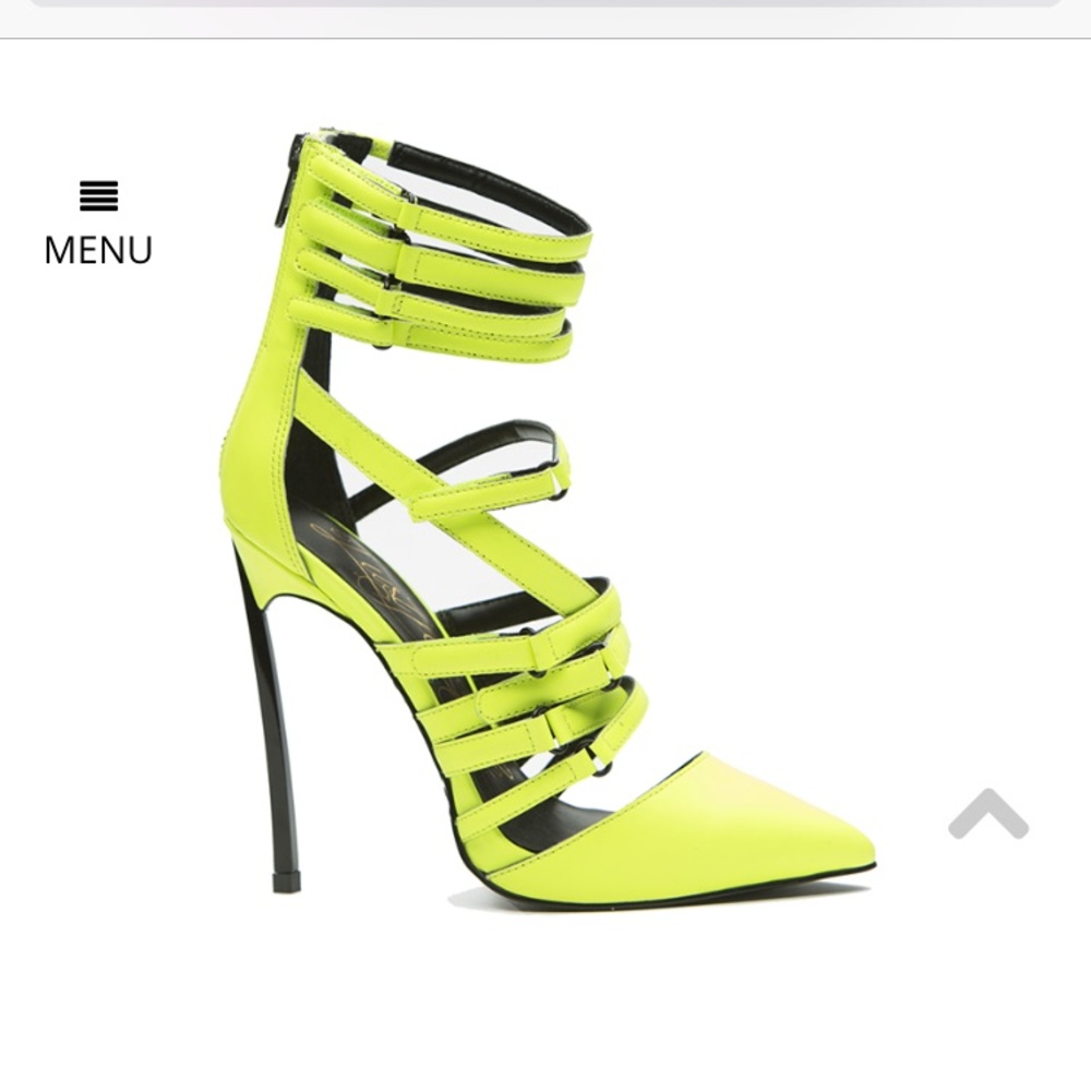 Neon green strappy krown pumps