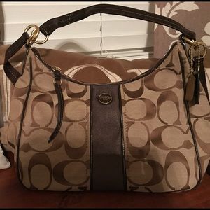 COACH Signature Stripe Convertible Hobo