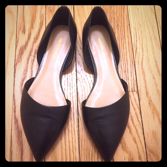 Shoes - Worn Once! Saks leather black pointed flats/size 7