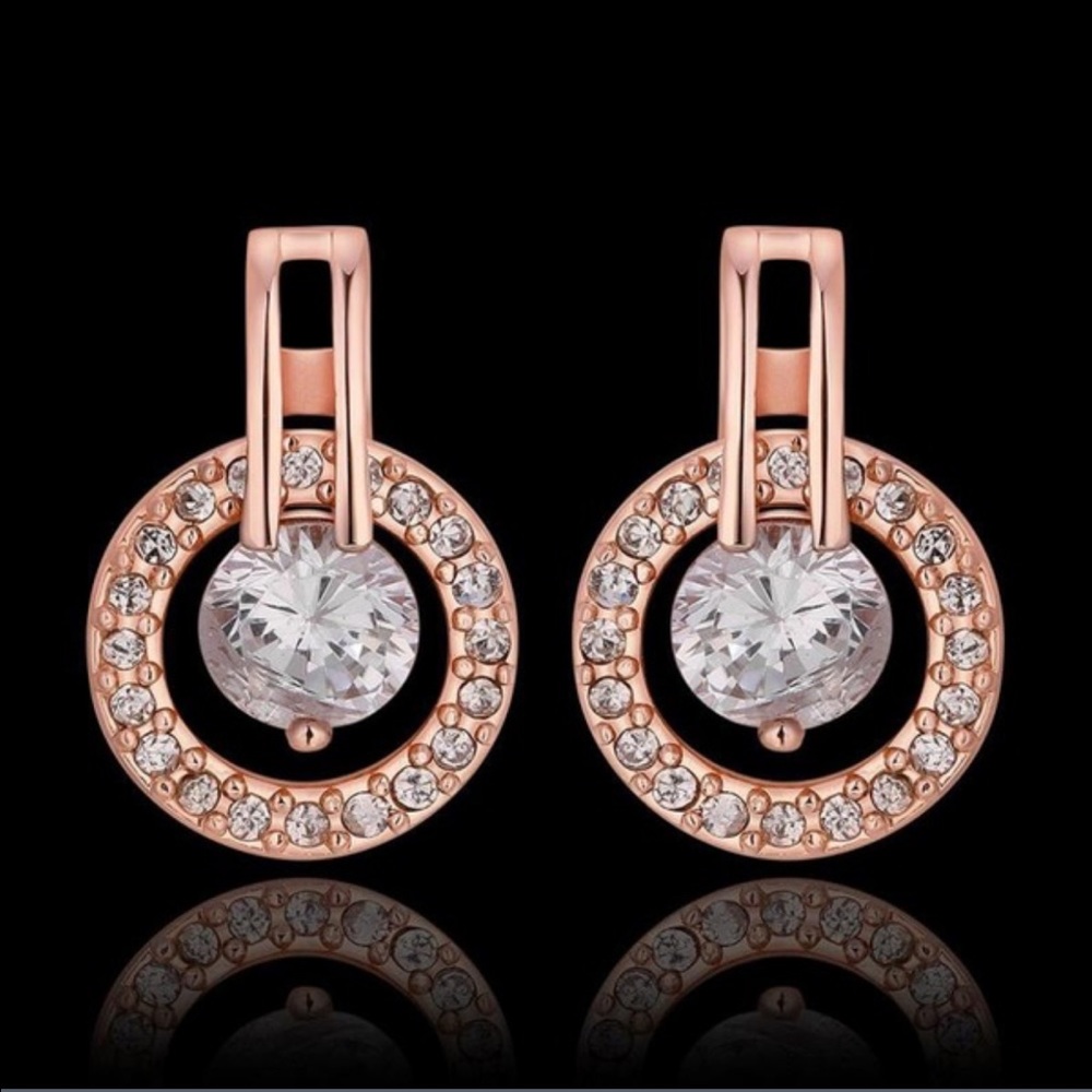 18k Rose Gold/Crystal Circle Pendant Earrings 💎