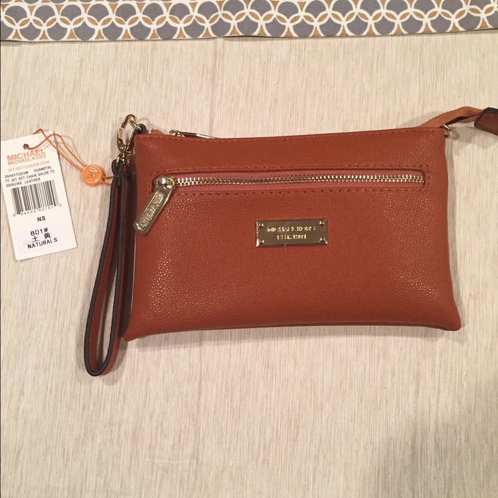 Brown leather wristlet