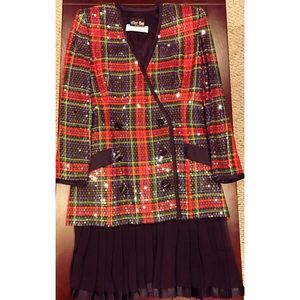 VINTAGE sequined blazer & matching pleated skirt