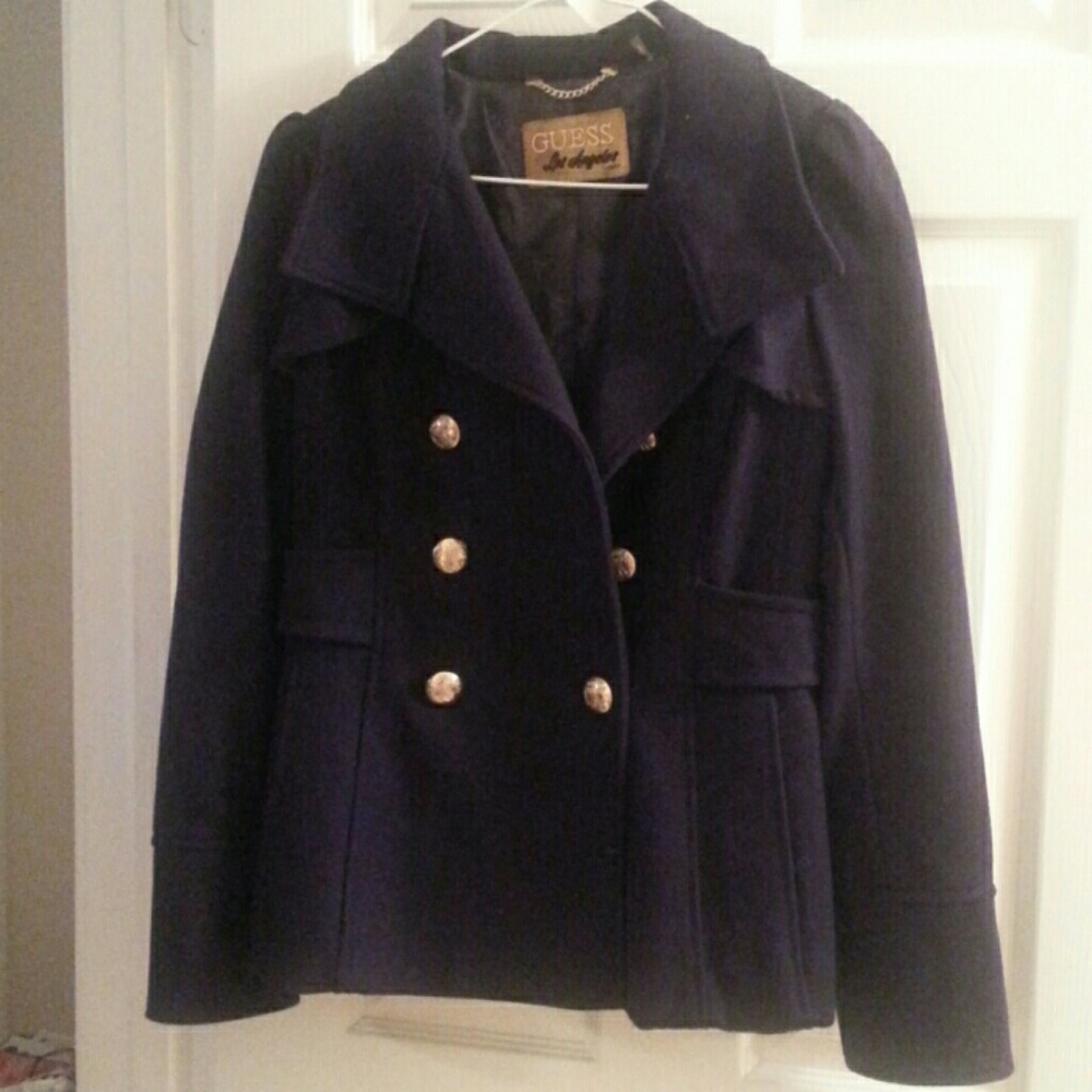 Guess Navy Blue Coat with gold buttons