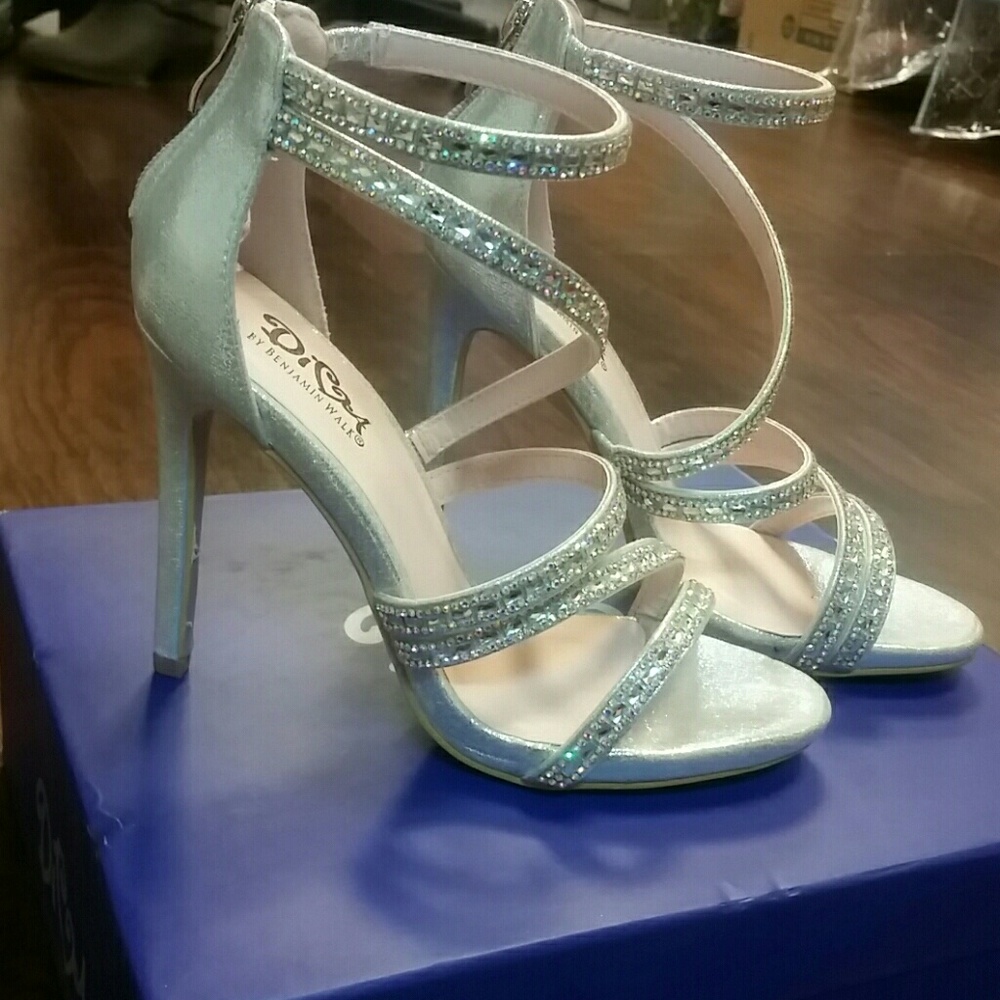 Strappy Silver Rhinestone Heels - Picture 2 of 5