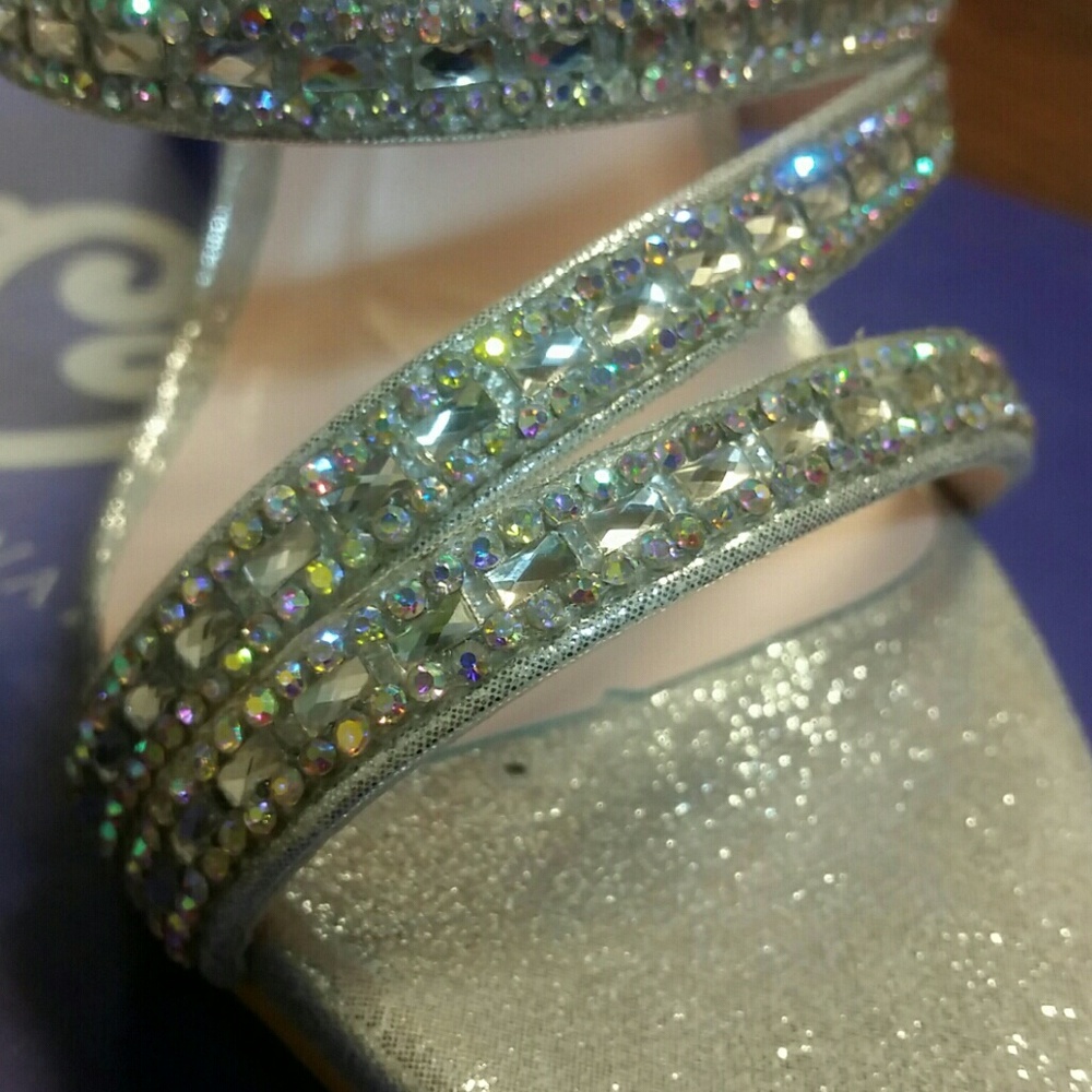 Strappy Silver Rhinestone Heels - Picture 5 of 5