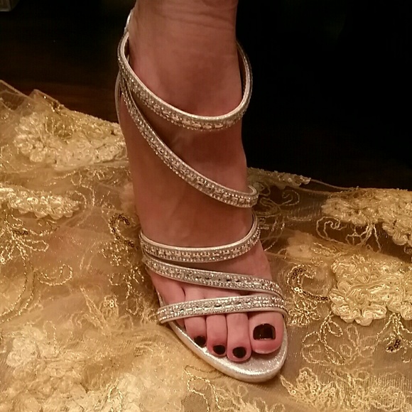 Strappy Silver Rhinestone Heels - Picture 7 of 8
