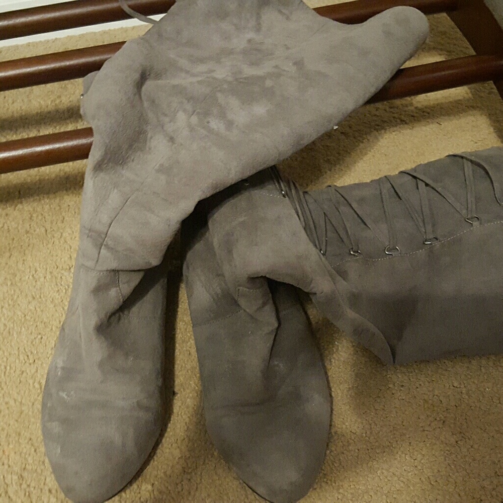 Gray wide Calf lace up boots