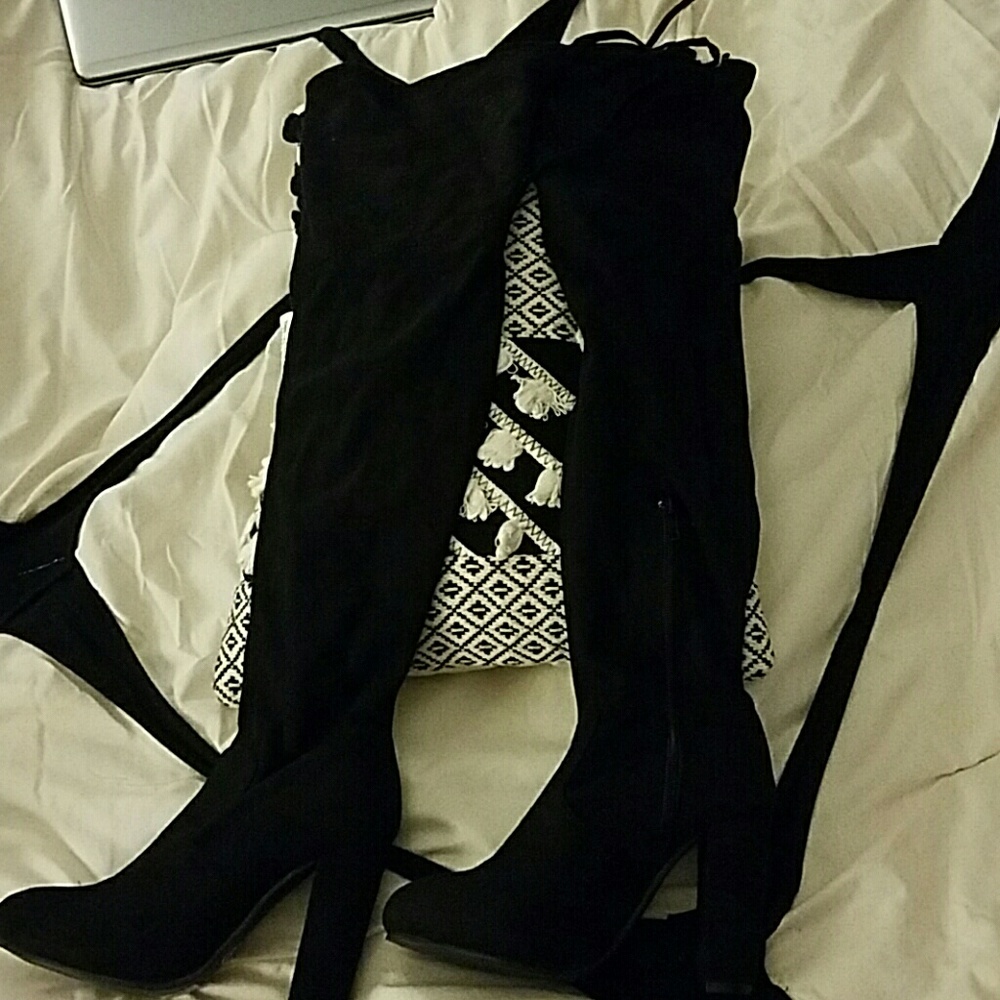 Black Suede Thigh High Boots