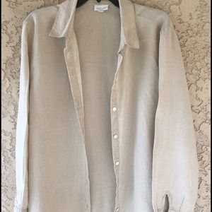 J Jill Linen Button Up Shirt Blouse L Missy Beige