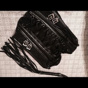 Black leather corset & whip