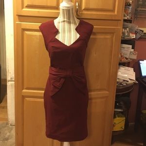 Square Neck Styled Burgundy Dress