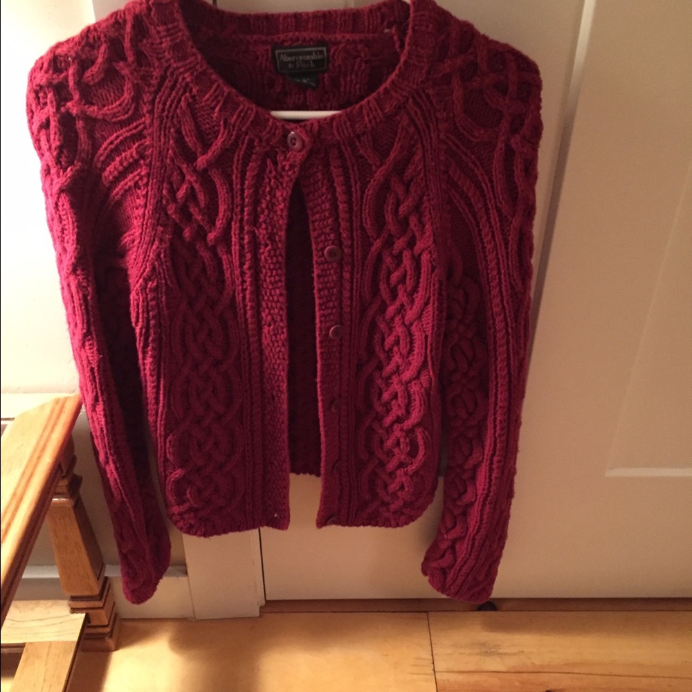 Red Woven Abercrombie & Fitch Button up Sweater