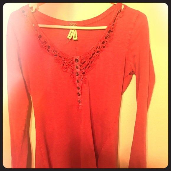 Free People crocheted neckline Henley top. - Picture 1 of 2