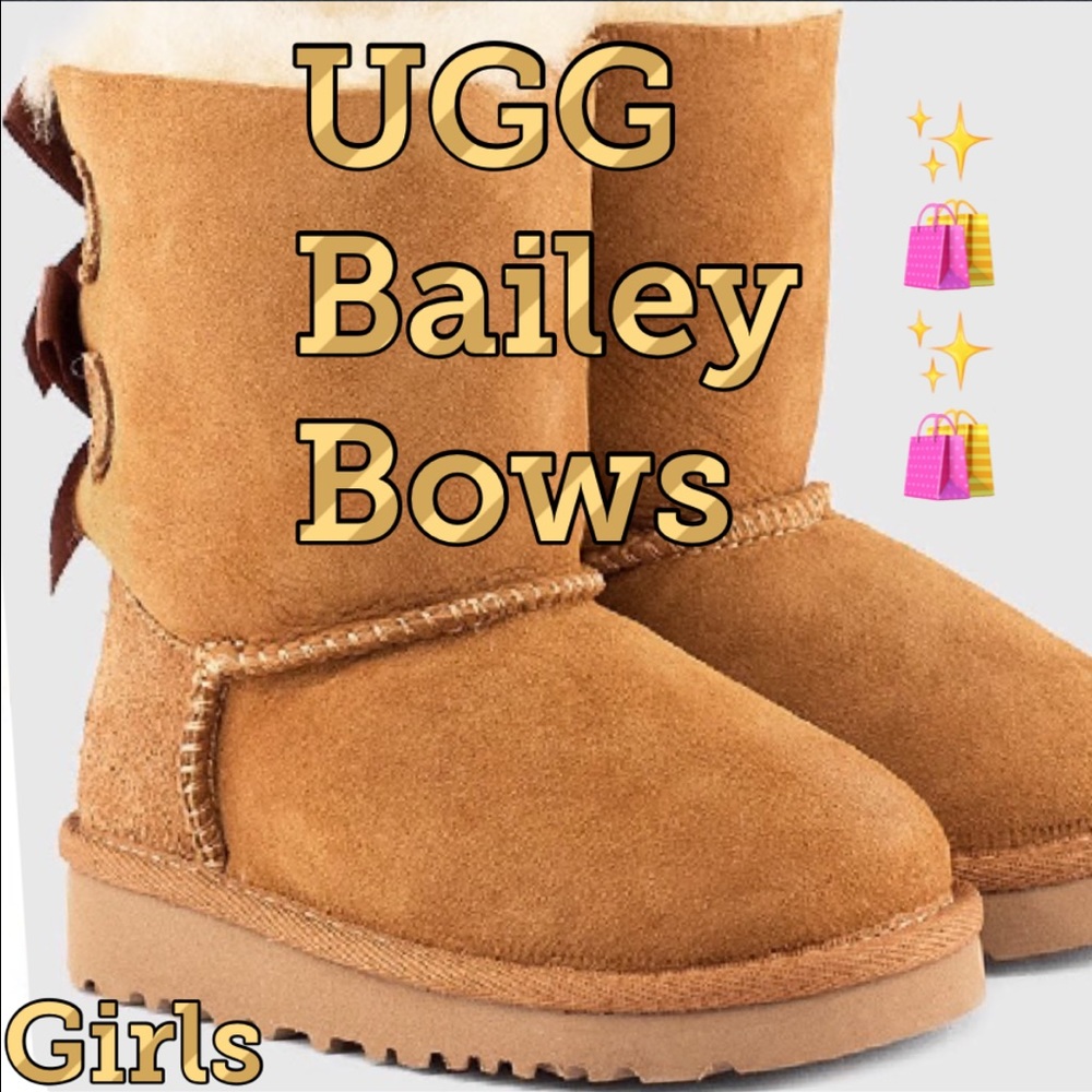 UGG GIRLS BAILEY BOWS CHESTNUT - Picture 4 of 5