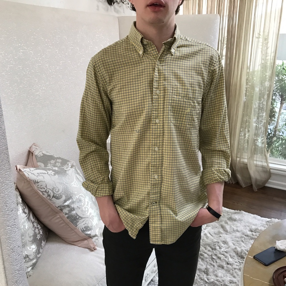 Nautica yellow checkered dress shirt