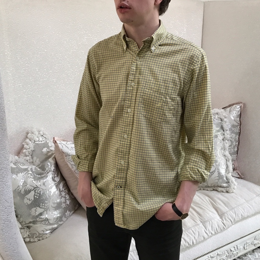 Nautica yellow checkered dress shirt - Picture 2 of 3