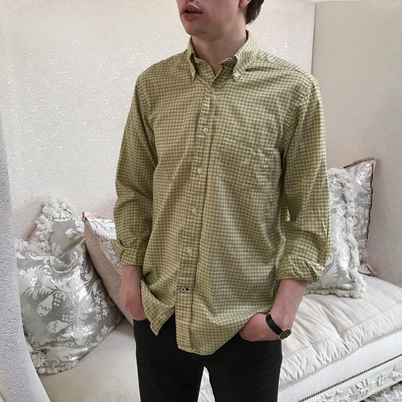 Nautica yellow checkered dress shirt - Picture 2 of 3