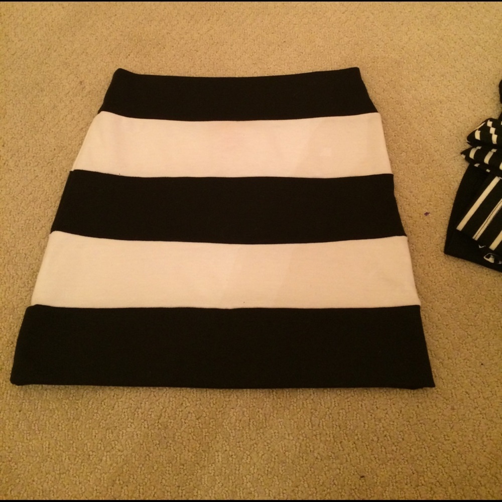Black + white striped skirt