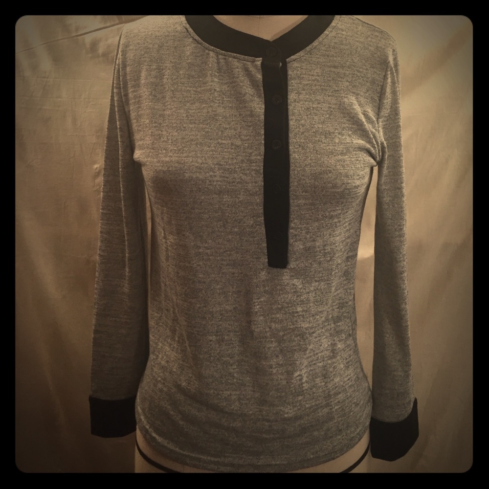 NWOT, Grey Knit Top / Black Trim / Asymmetrical