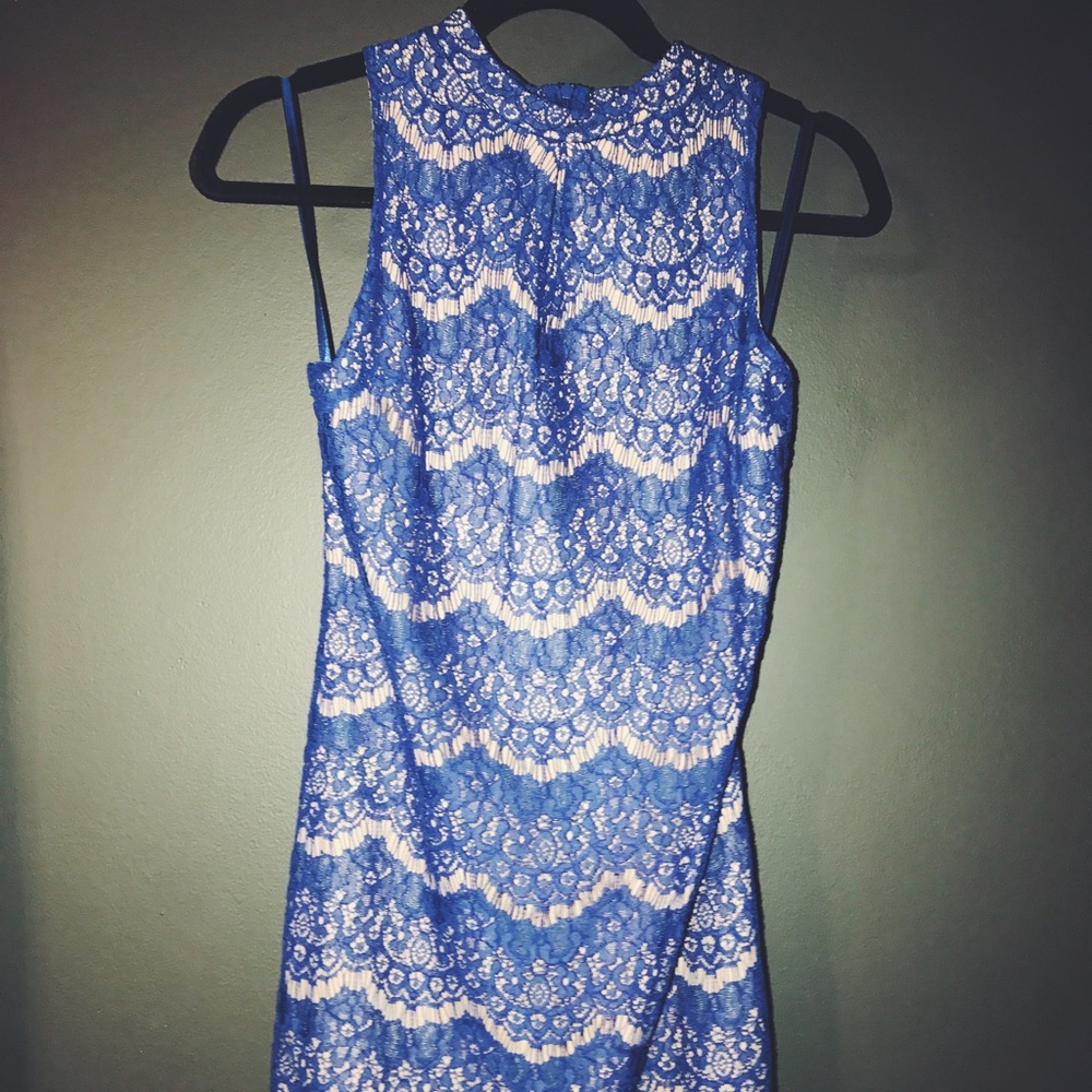Royal blue and nude lace dress