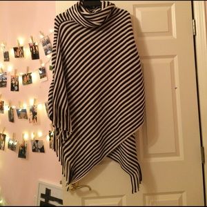 Navy + white cowl neck poncho