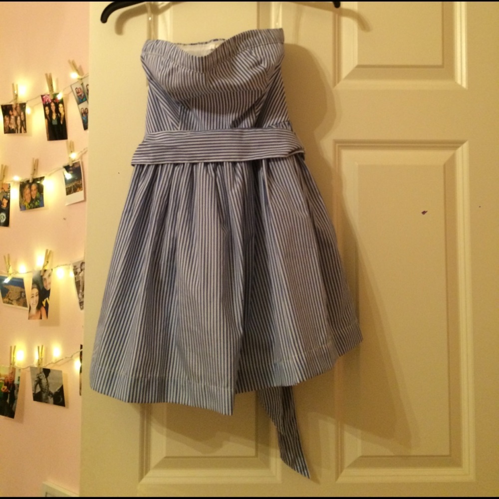 Blue + white striped dress