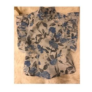 High collar ruffled sleeve top