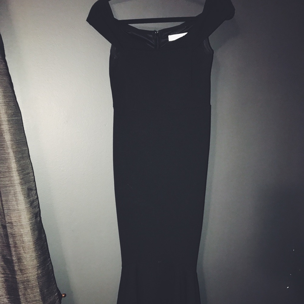 Black fishtail off the shoulder dress