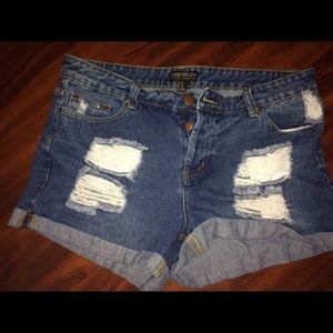 High waisted distressed shorts