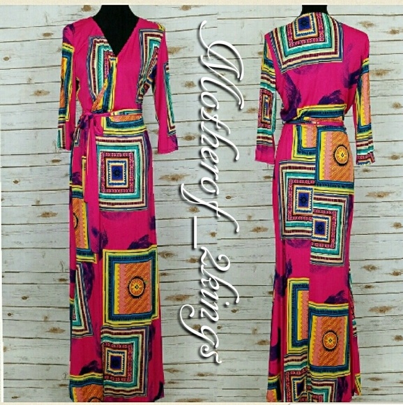 5 β RATED π HOT PINK FRONT SLIT SELF-TIE MAXI - Picture 4 of 6