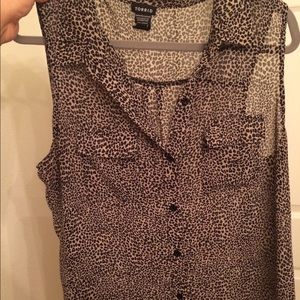 Sheer sleeveless leopard print blouse
