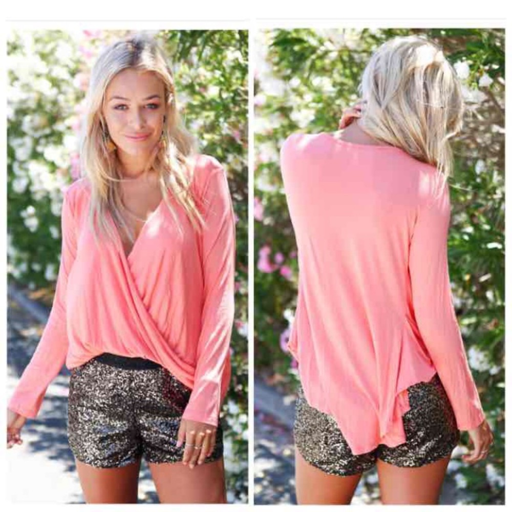 Pink V neck drape top