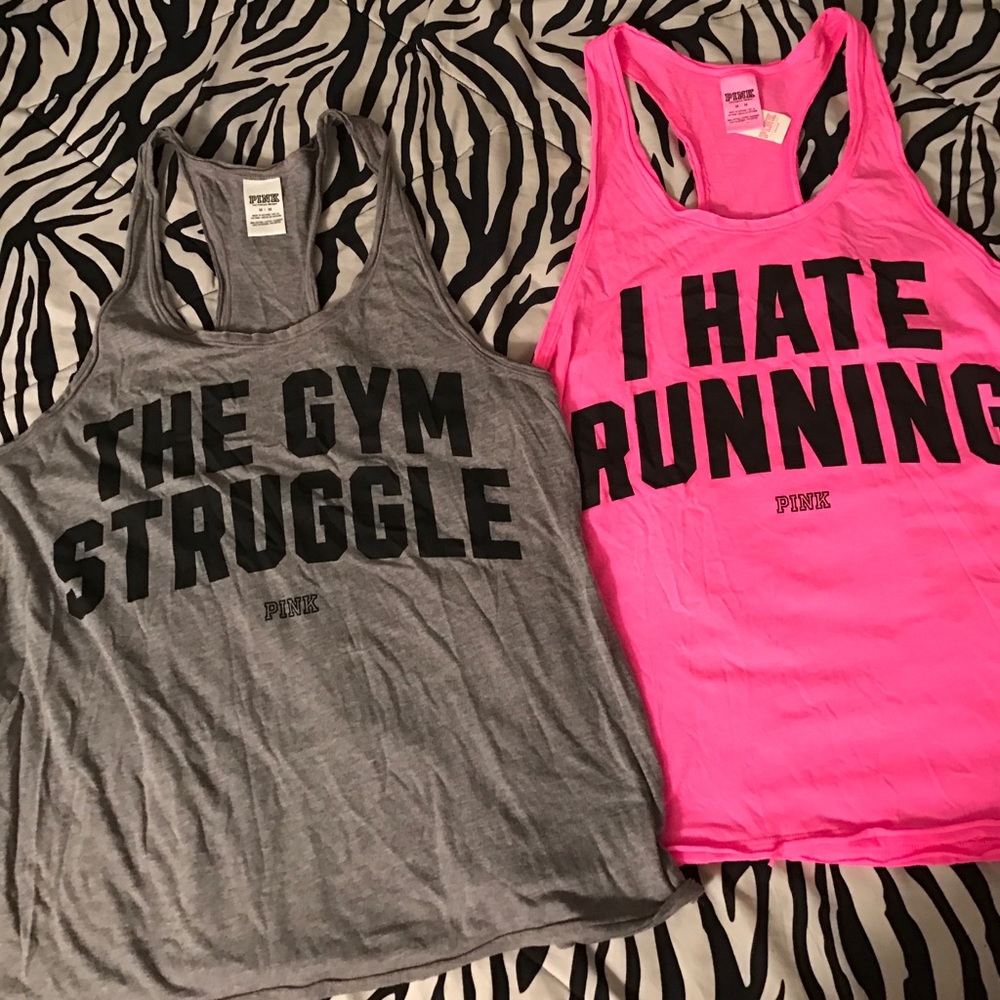 PINK Tank Tops "The Gym Struggle" "I hate Running"