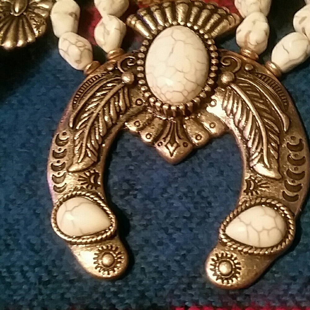 LAST ONE White Howlite Squash Blossom Set