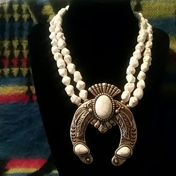 LAST ONE White Howlite Squash Blossom Set - Picture 2 of 4