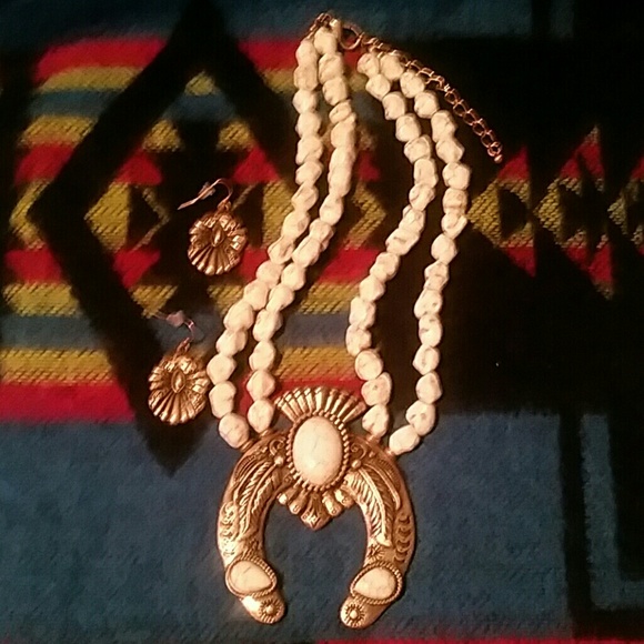 LAST ONE White Howlite Squash Blossom Set - Picture 4 of 4