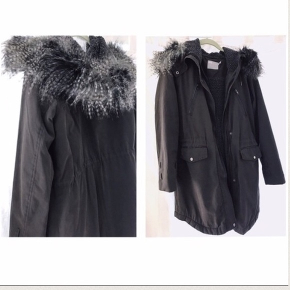 Asos Waxed Canvas Army Faux Fur Winter Parka Sz 2 - Picture 4 of 8