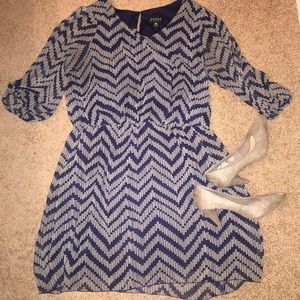 Lined Blue and Tan Dress