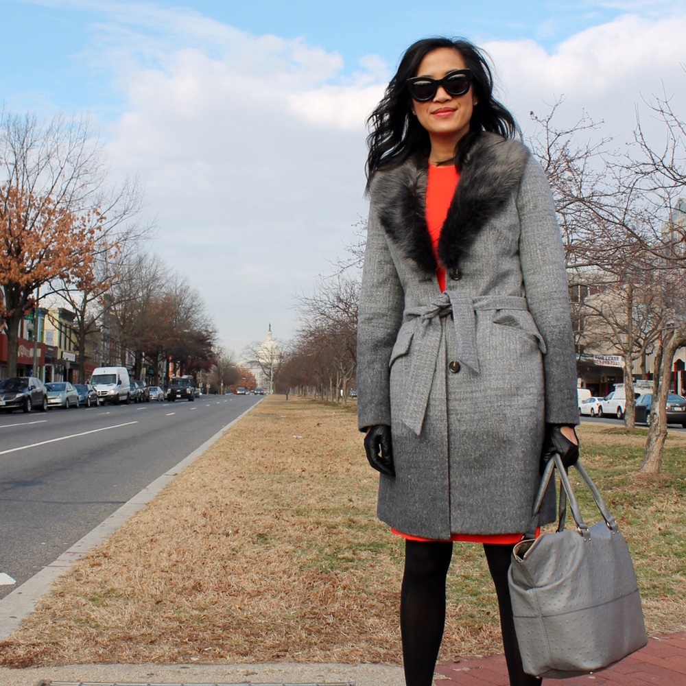 Banana Republic Coat w/ Faux Fur Collar