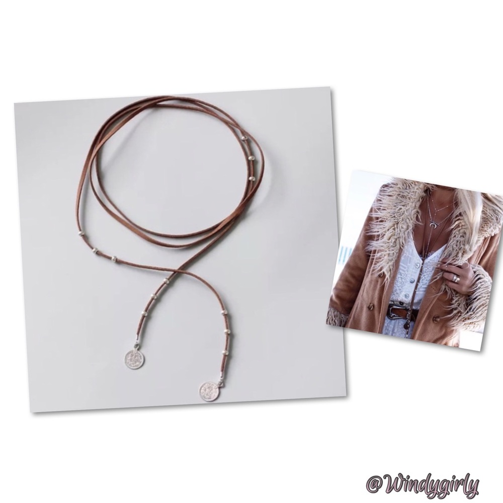 Brown Beaded Lariant With Two Coin Pendants