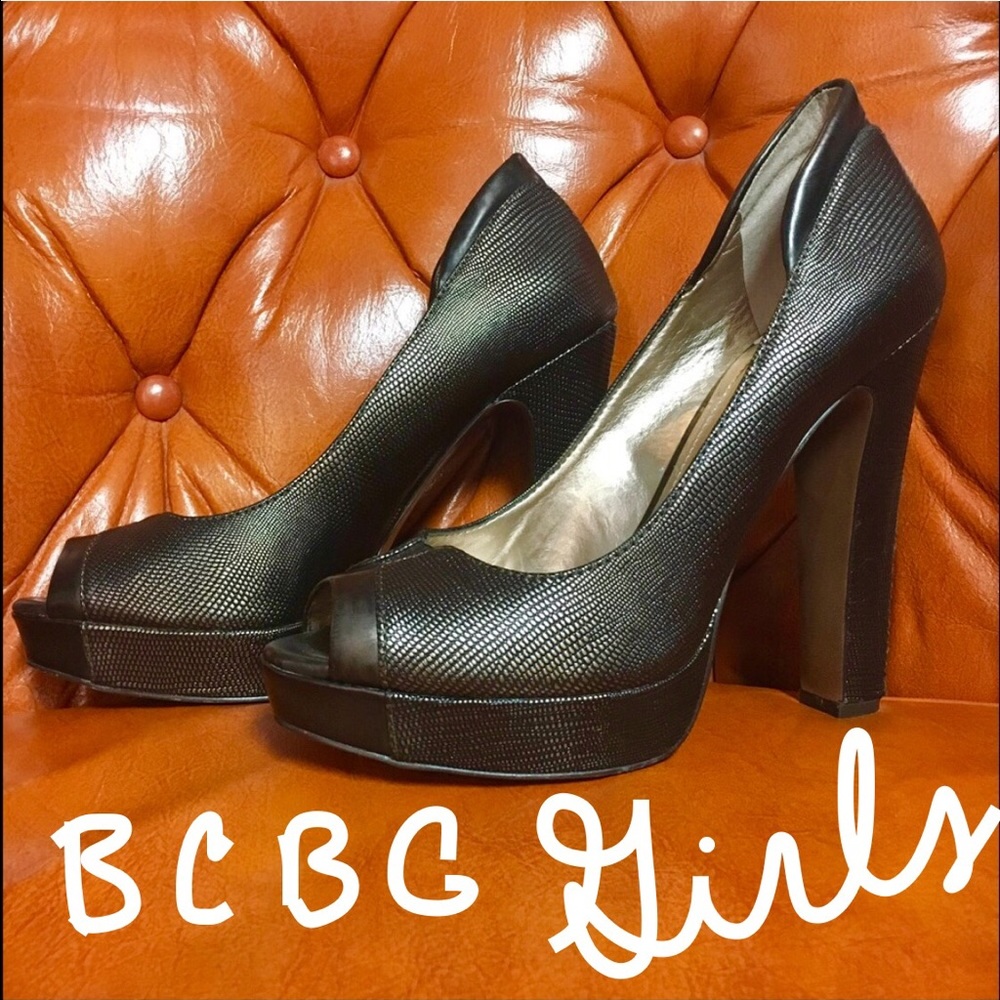 BCBG metallic platform peeptoes heels