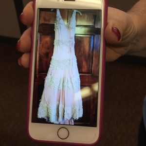 7 Vintage dusty rose & lace gown with  short train