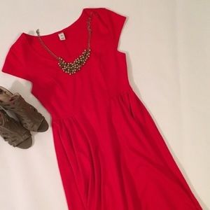 Red Short Sleeve Flare Dress