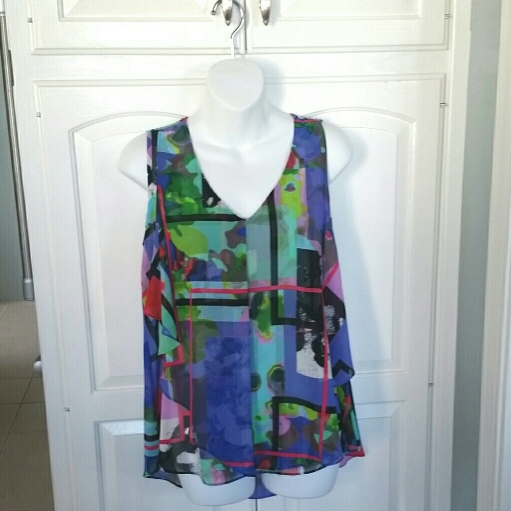 NWT Bali sheer, colorful, sleeveless blouse tank