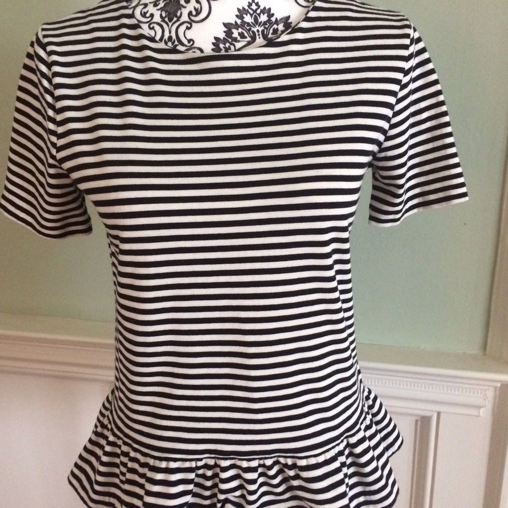 J Crew XS Black & White Peplum Top