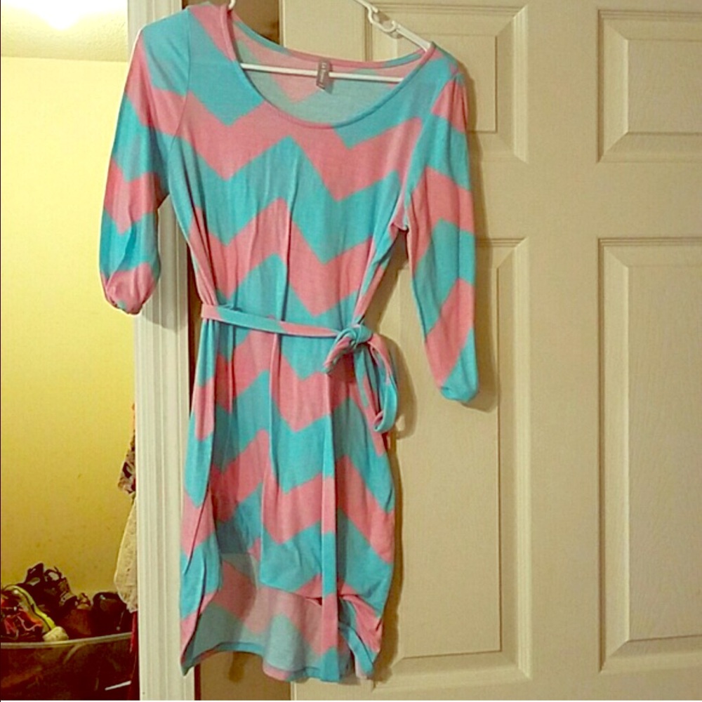 Baby Blue and Pink Chevron dress