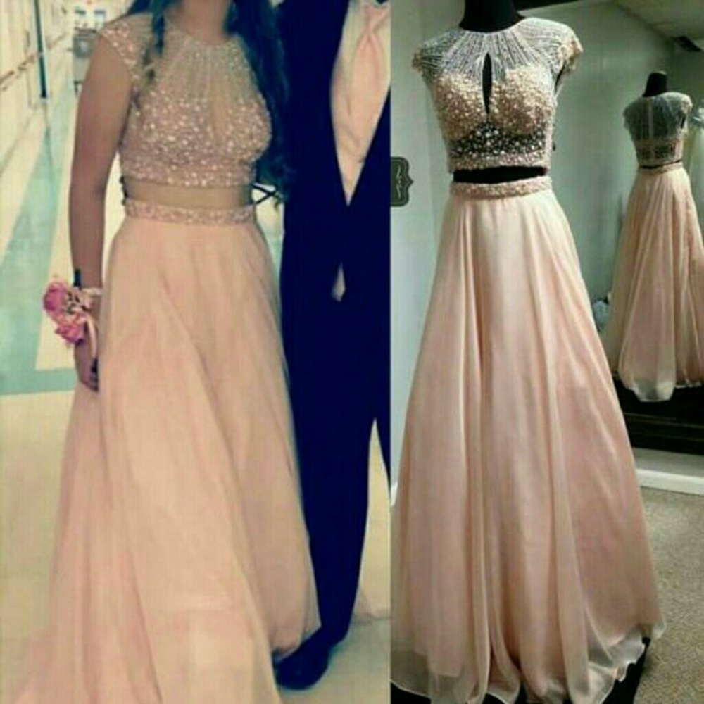 Pink two piece prom dress